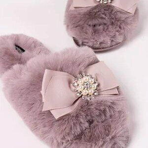 Embellished Faux Fur Slippers